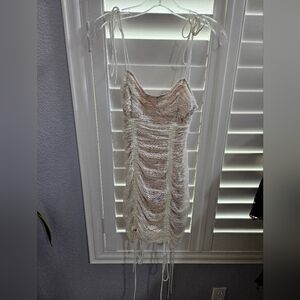 Fashion Nova Elegant Cream Ruched Dress Size Xsmall